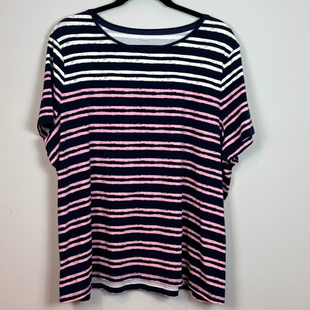 Talbots The Talbot Tee‎ Pink Striped Cotton Short Sleeve Tee Womens Petite 3X